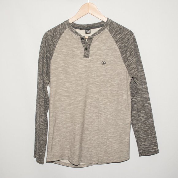 Volcom Gray Henley Long Sleeve Baseball Tee - Picture 2 of 4